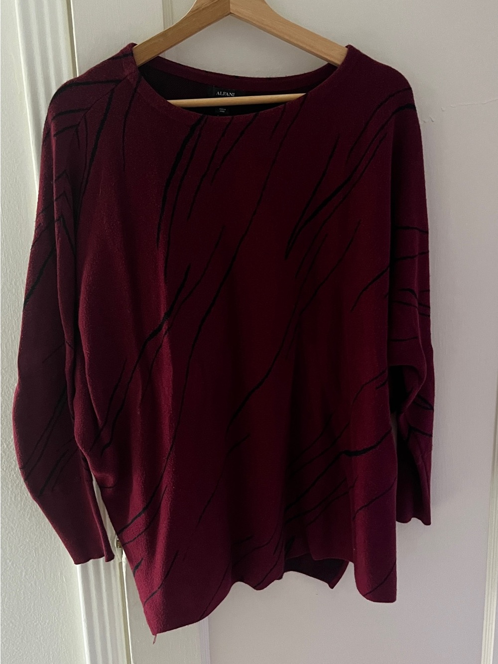 Alfani Deep Maroon Crewneck Sweater with Black Linear Detail